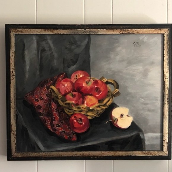 Basket of Apples Still Life Fruit Art Acrylic Painting 16x20 with wood frame. - Picture 2 of 6